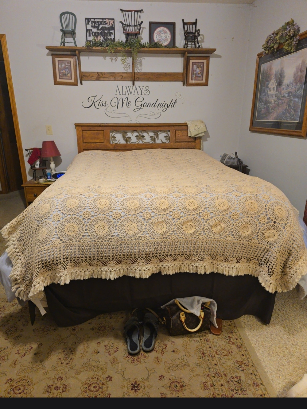 Handmade Crochet Bedspread - Cream Vintage Coverlet